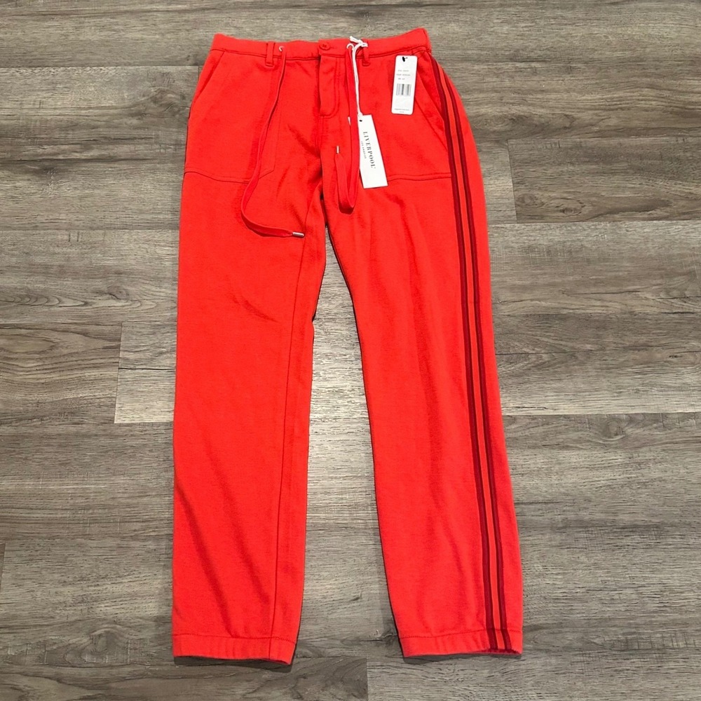 NWT Liverpool Los Angeles Jogger Pants 4/27 Molten Lava Red Side Stripe Track